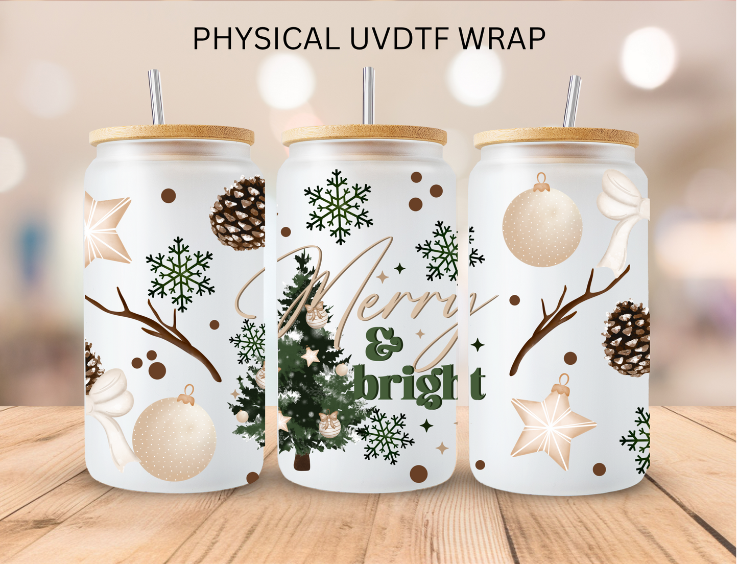 Christmas Merry And Bright - 16 oz / 20 oz Libby UV DTF Wrap