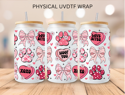 Valentines Paw Dog Love Bites - 16 oz / 20 oz Libby UV DTF