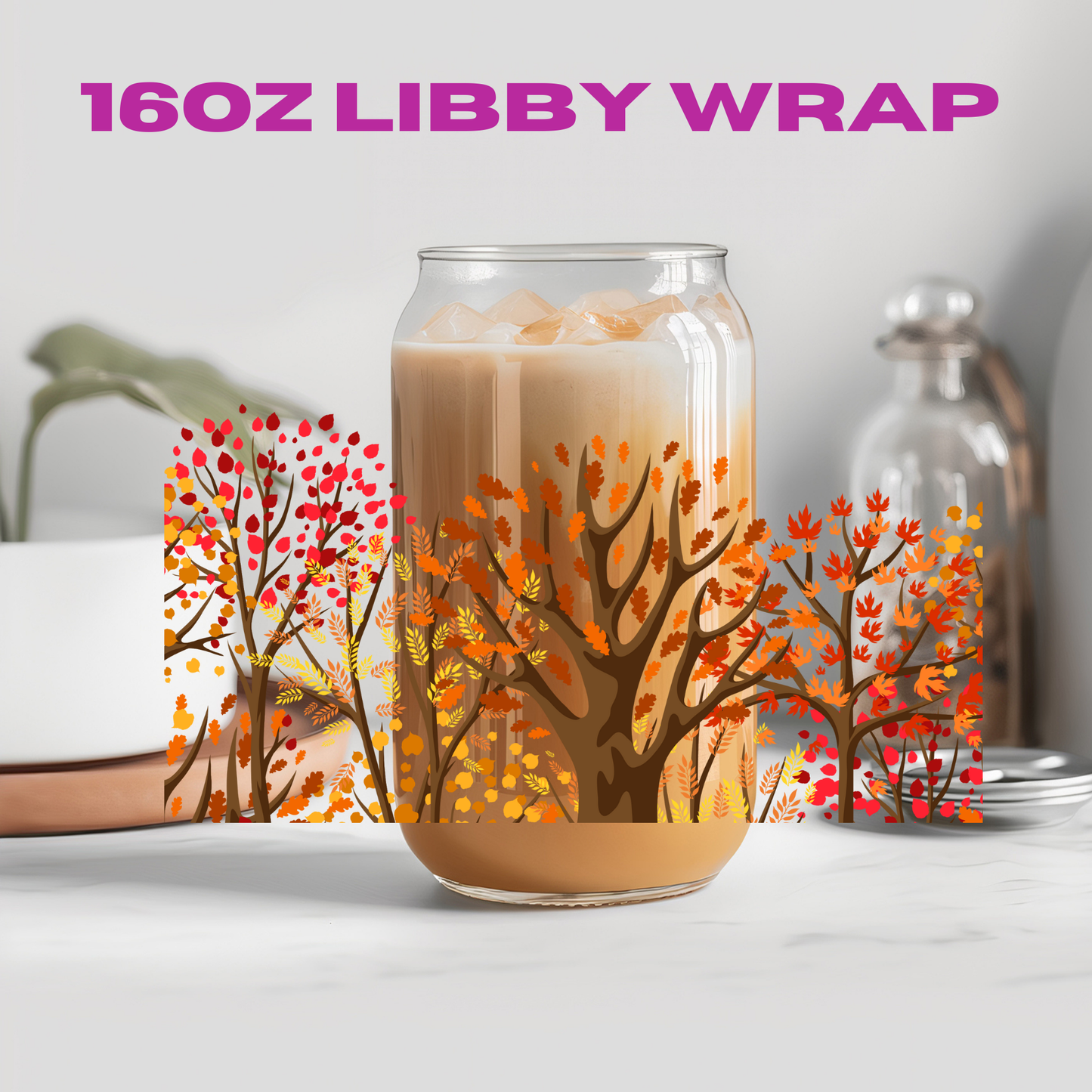 Autumn Falling Leaves Collection - 16 oz / 20 oz Libby UV DTF Wrap