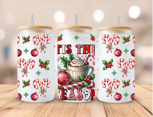 Christmas Tis The Season Peppermint Cany Canes - 16 oz / 20 oz Libby UV DTF Wrap