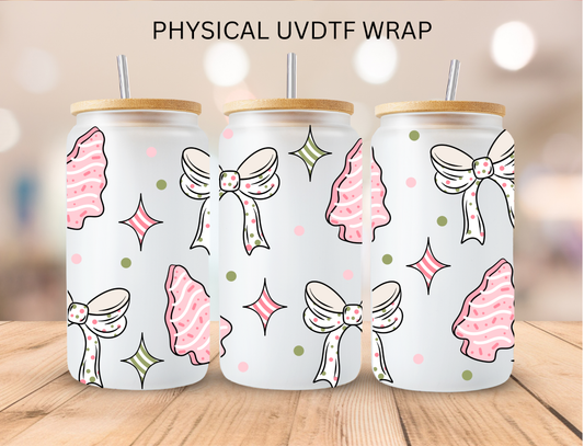 Pink Christmas Trees And Bows - 16 oz / 20 oz Libby UV DTF Wrap