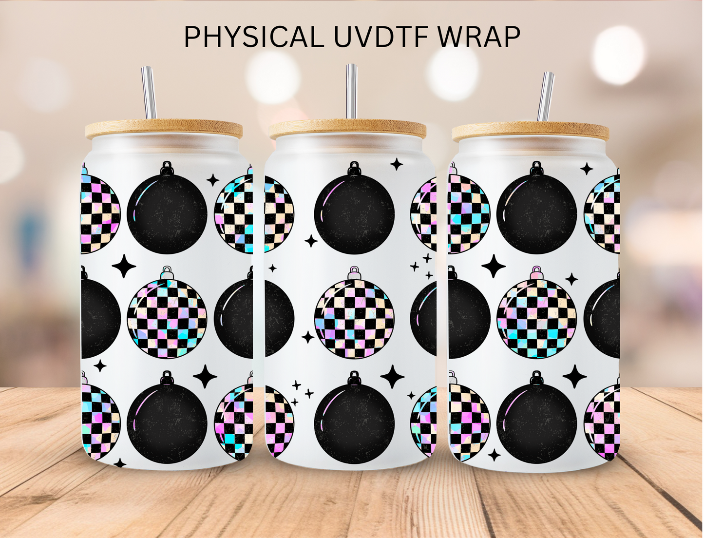 Black And White Christmas Ornaments - 16 oz / 20 oz Libby UV DTF Wrap
