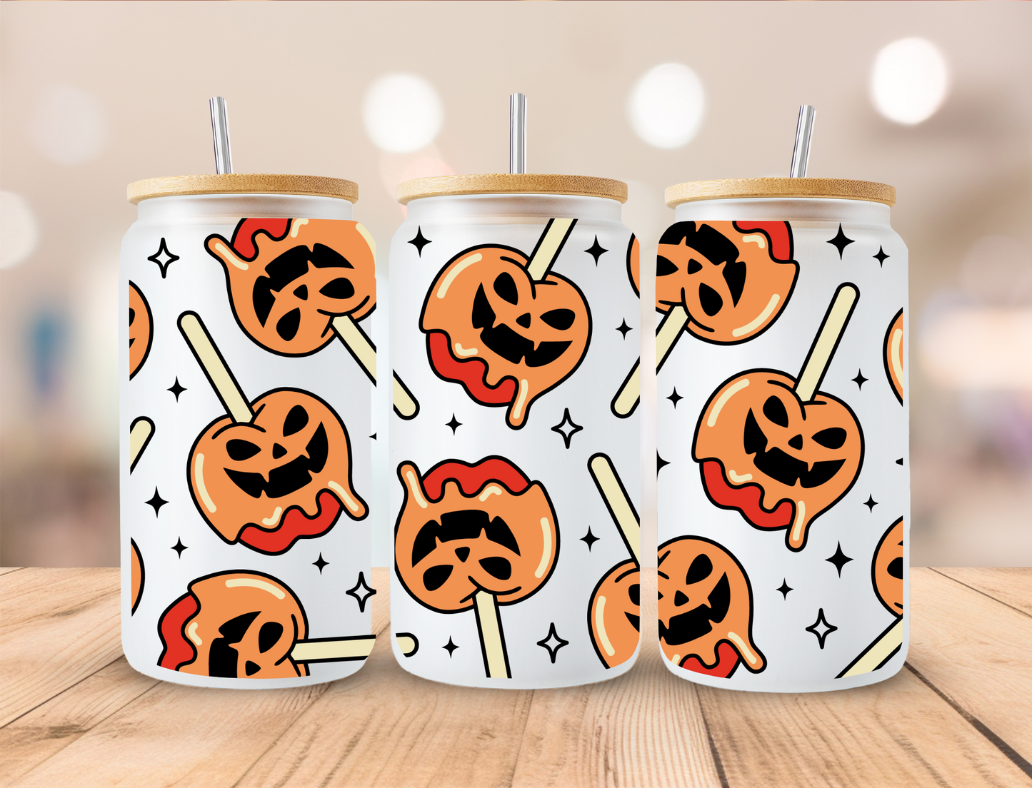 Halloween Pumpkin Carmel Apple - 16oz Libby UV DTF Wrap