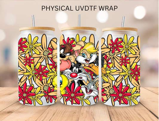 Floral Looney Friends - 16 oz / 20 oz Libby UV DTF Wrap