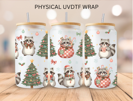 Christmas Pastel Raccoon - 16 oz / 20 oz Libby UV DTF Wrap