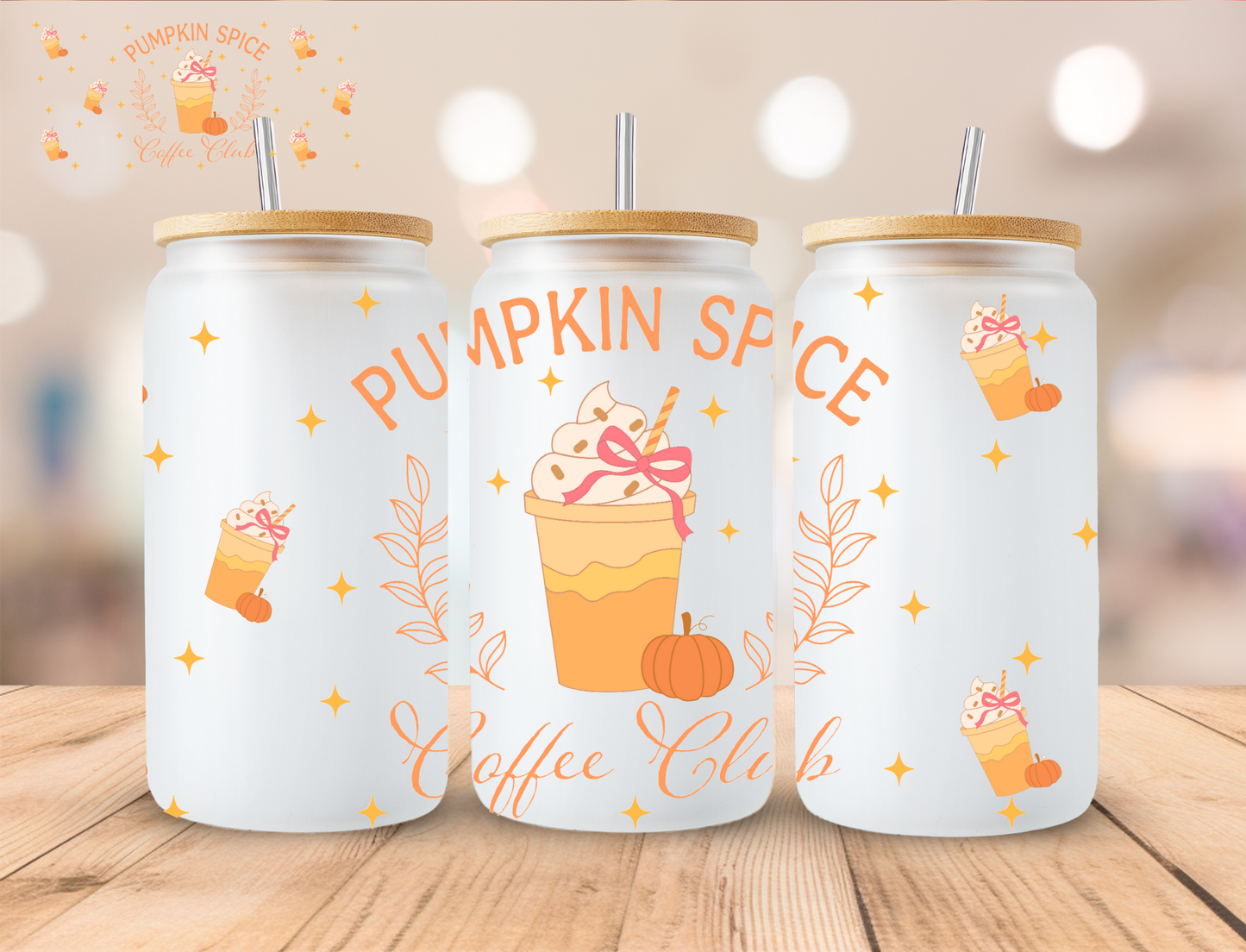 Fall Pumpkin Spice Coffee Club - 16 oz / 20 oz Libby UV DTF Wrap