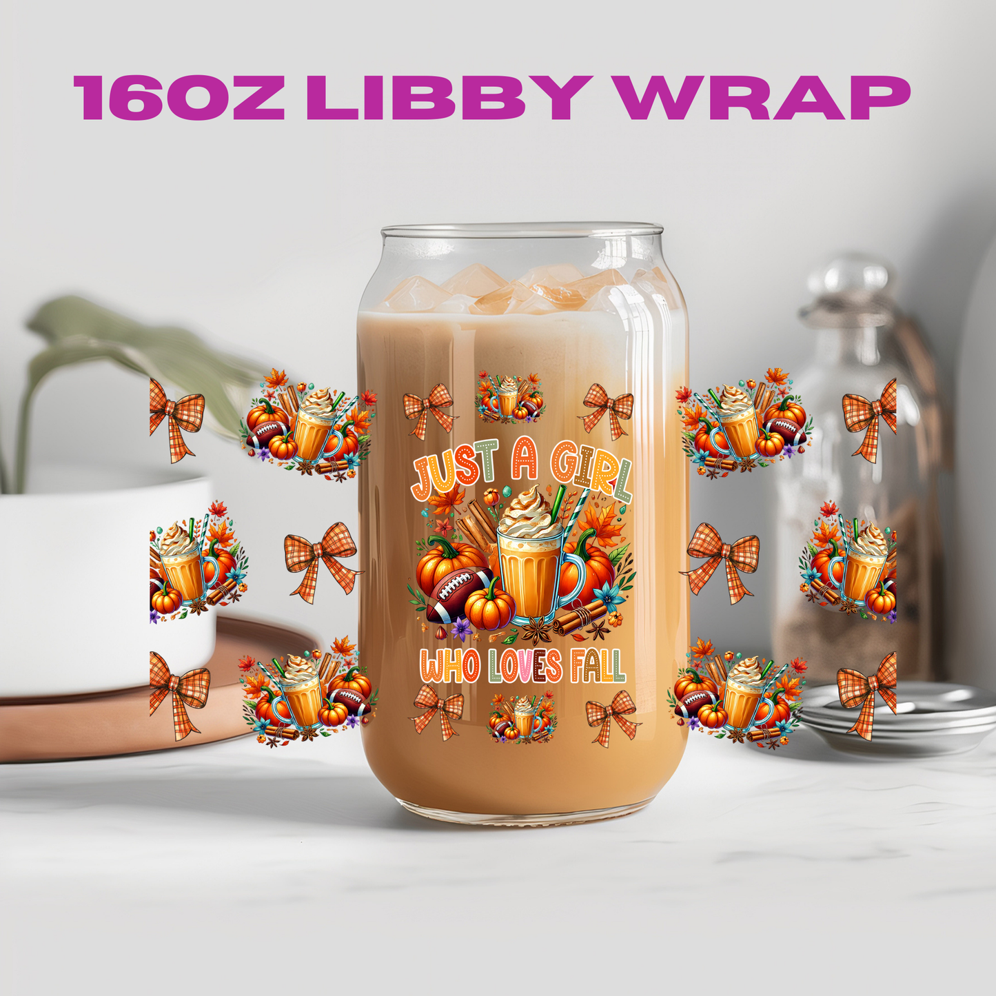 Autumn Falling Leaves Collection - 16 oz / 20 oz Libby UV DTF Wrap