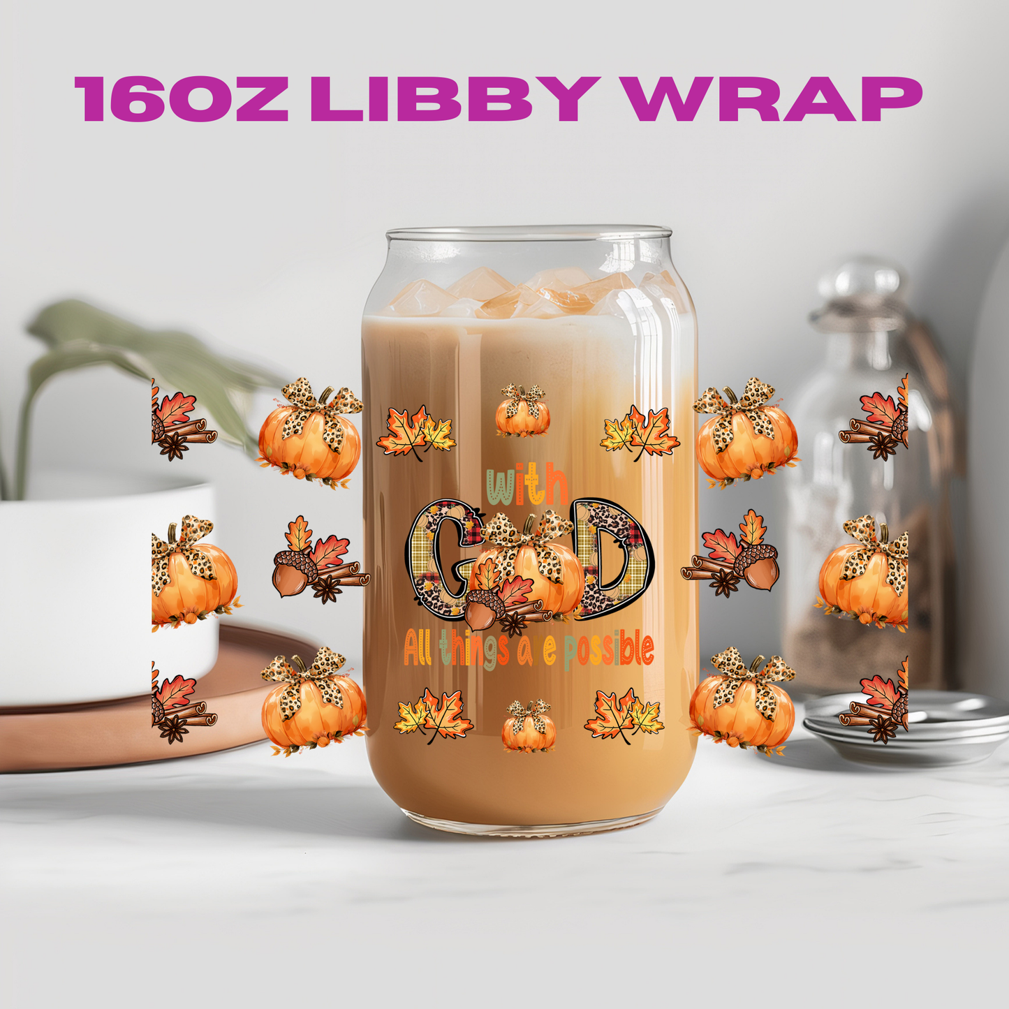 Autumn Falling Leaves Collection - 16 oz / 20 oz Libby UV DTF Wrap