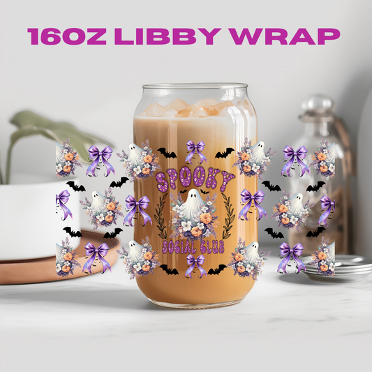 Halloween Purple Ghost Spooky Ghouls Club - 16 oz / 20 oz Libby UV DTF Wrap