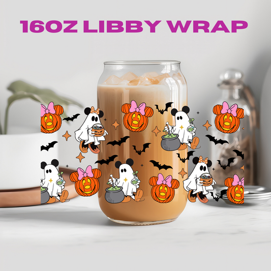 Halloween Mouse In Ghost Costume - 16 oz / 20 oz Libby UV DTF Wrap