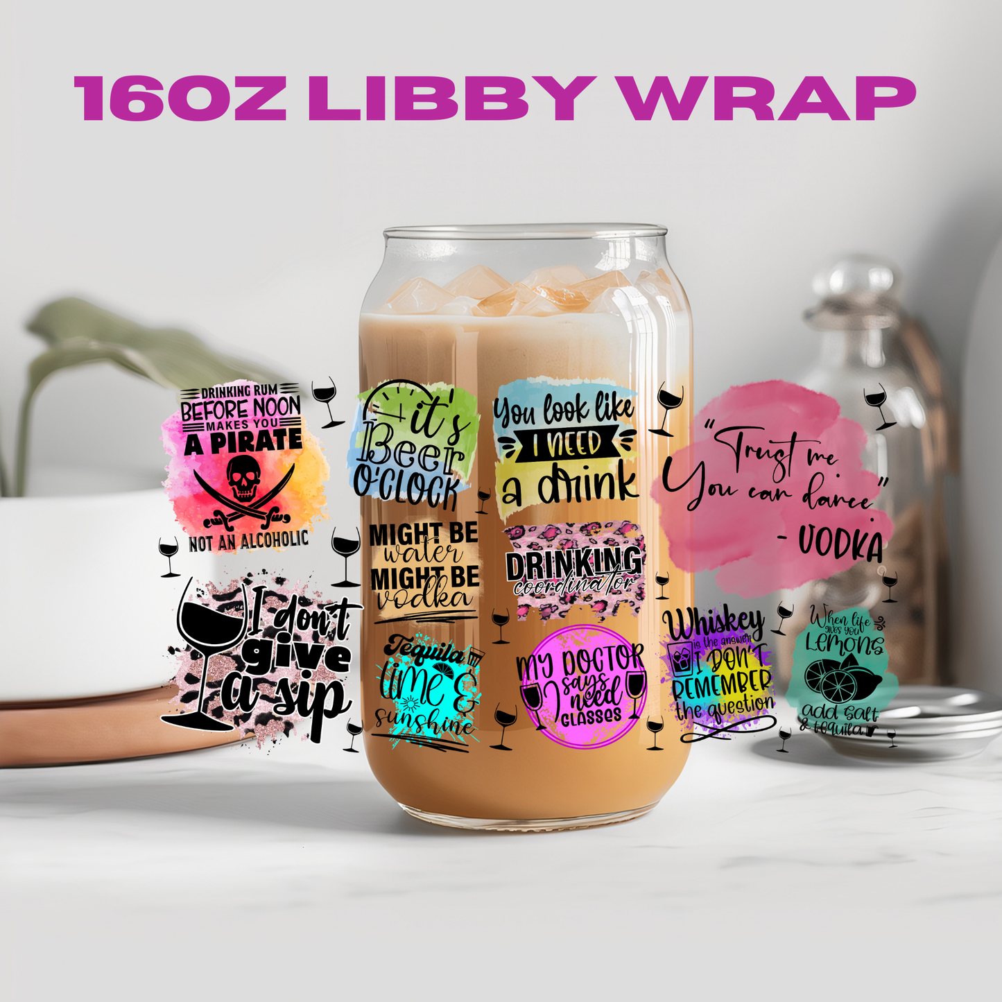 Alcohol Beer O Clock - 16 oz / 20 oz Libby UV DTF Wrap