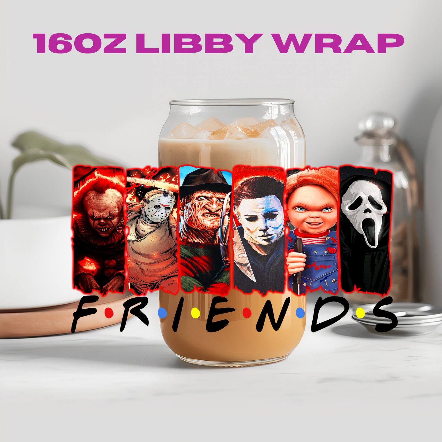 Horror Block friends - 16 oz / 20 oz Libby UV DTF Wrap