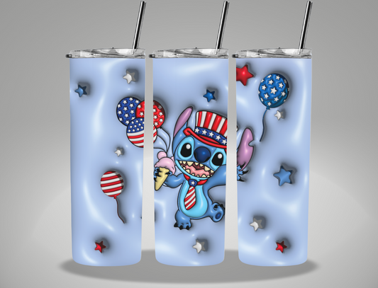 Inflated Blue Alien Balloons - 20oz Skinny Tumbler Wrap