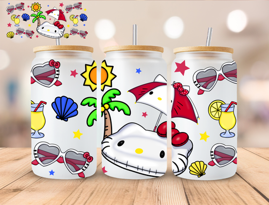 Beachey Kitty - 16 oz / 20 oz Libby UV DTF Wrap