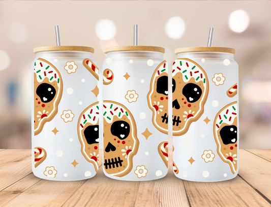 Christmas Cookie Skull - 16oz Libby UV DTF Wrap