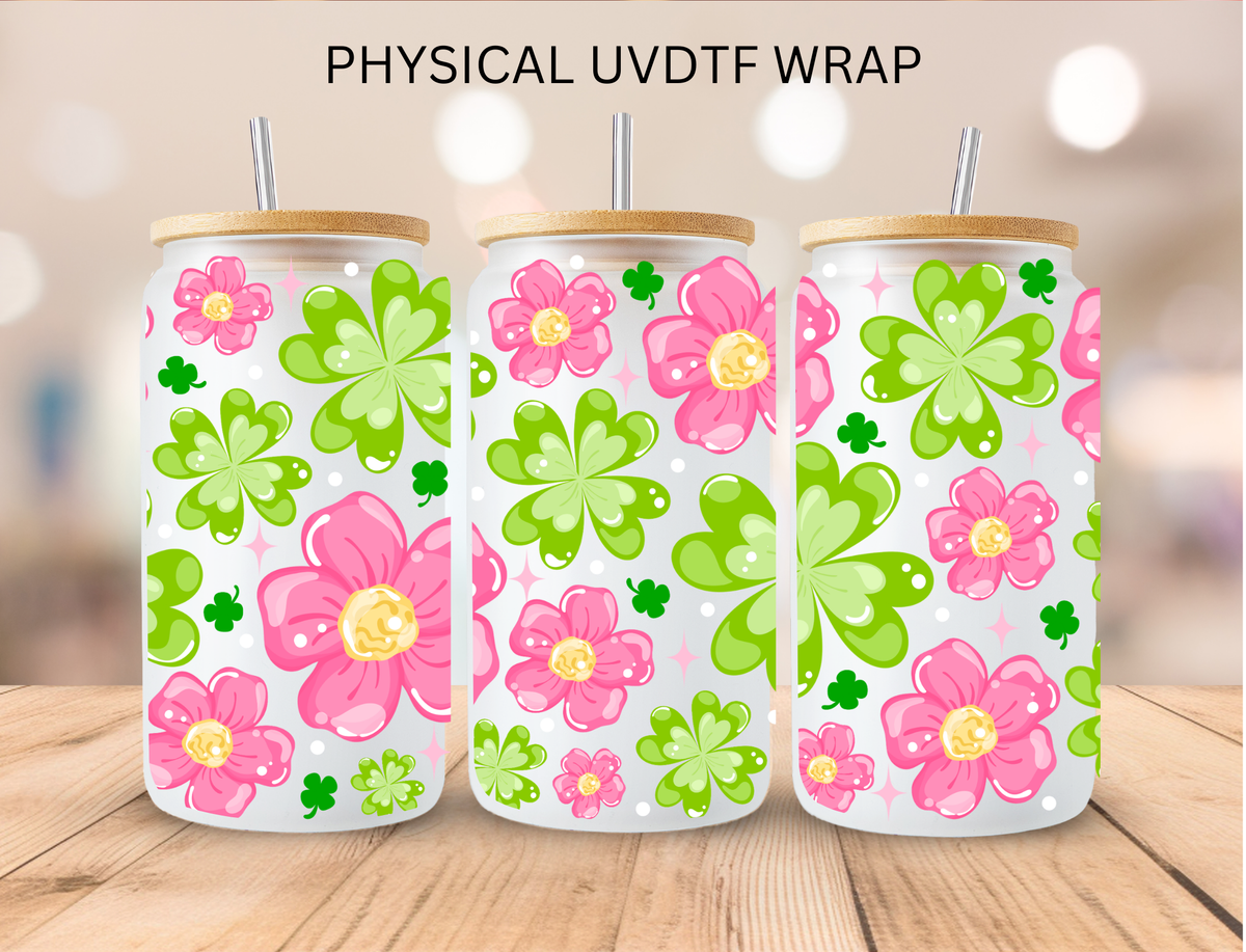Pink Floral Shamrock - 16 oz / 20 oz Libby UV DTF