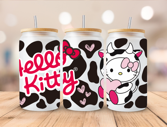 Pink Cow Print Kitty - 16 oz / 20 oz Libby UV DTF Wrap