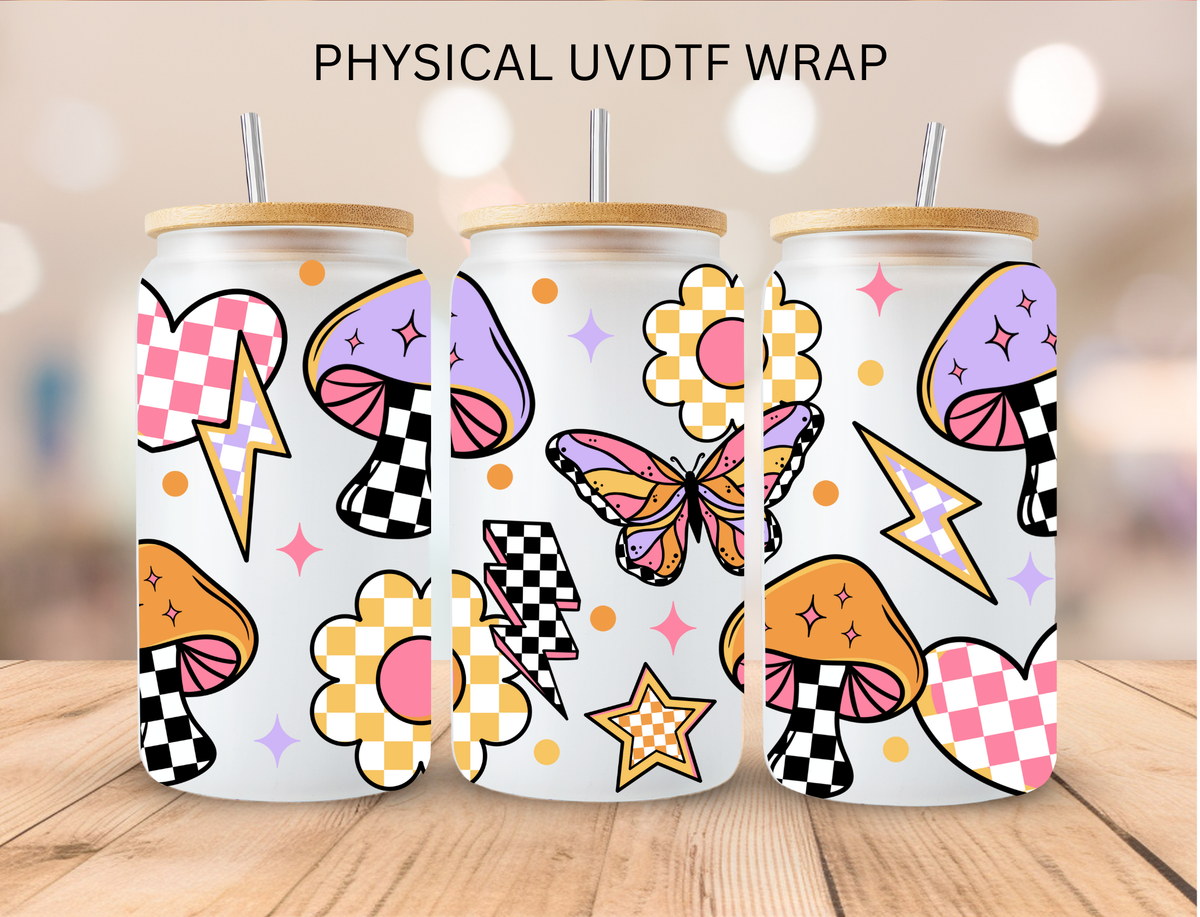 Retro Floral Mushroom And Butterflies - 16 oz / 20 oz Libby UV DTF Wrap