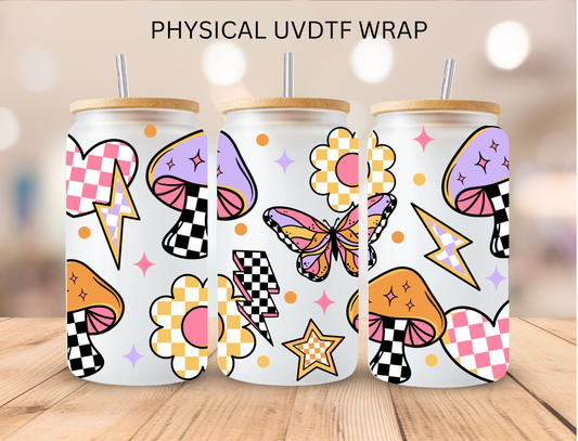 Retro Floral Mushroom And Butterflies - 16 oz / 20 oz Libby UV DTF Wrap