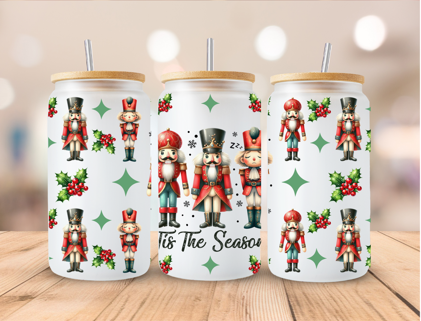 Christmas Tis The Season Nutcracker - 16 oz / 20 oz Libby UV DTF Wrap