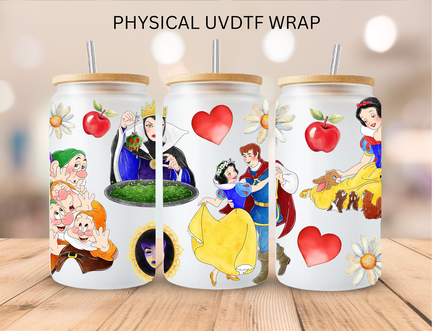 Watercolor White Apple Princess With Hearts - 16 oz / 20 oz Libby UV DTF