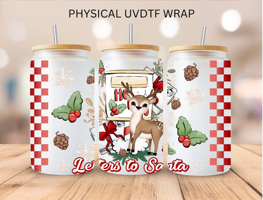 Christmas Reindeer Letters To Santa - 16 oz / 20 oz Libby UV DTF Wrap