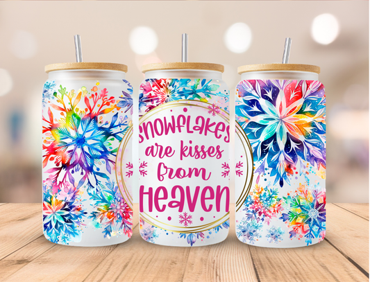 Snowflakes Are Kisses From Heaven - 16 oz / 20 oz Libby UV DTF Wrap