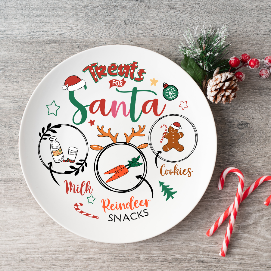 UV DTF Santa Plate Decal Sized 6x6 or 8x8 Round Treats For Santa