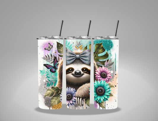 Floral Sloth - 20oz Skinny Tumbler Wrap