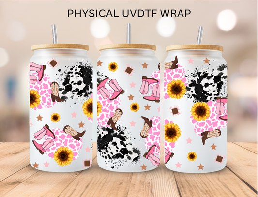 Cow Print Cowgirl Boots - 16 oz / 20 oz Libby UV DTF