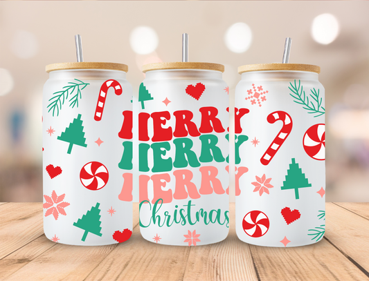 Merry Merry Christmas- 16oz Libby UV DTF Wrap