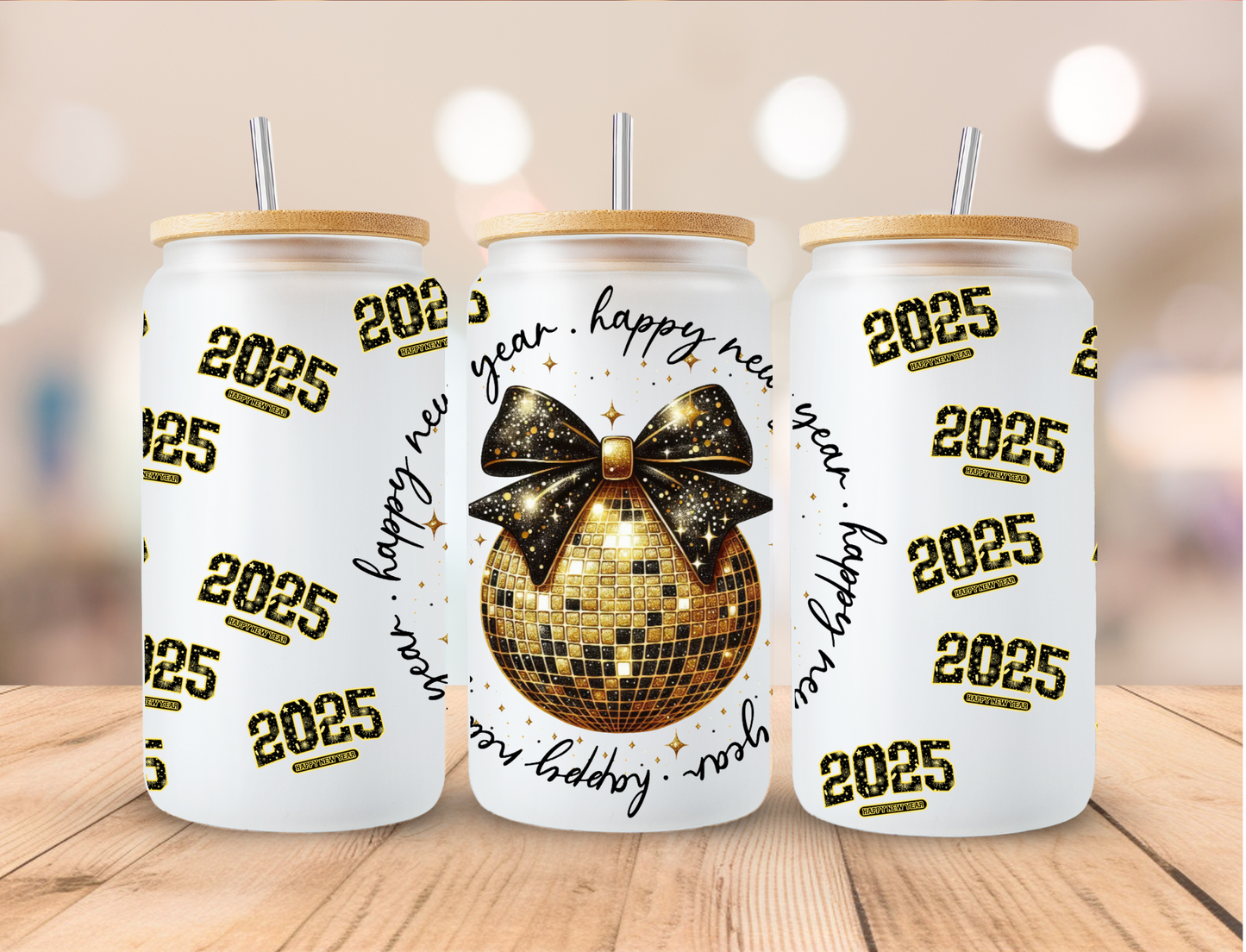 Black N Gold New Year 2025 - 16 oz / 20 oz Libby UV DTF Wrap