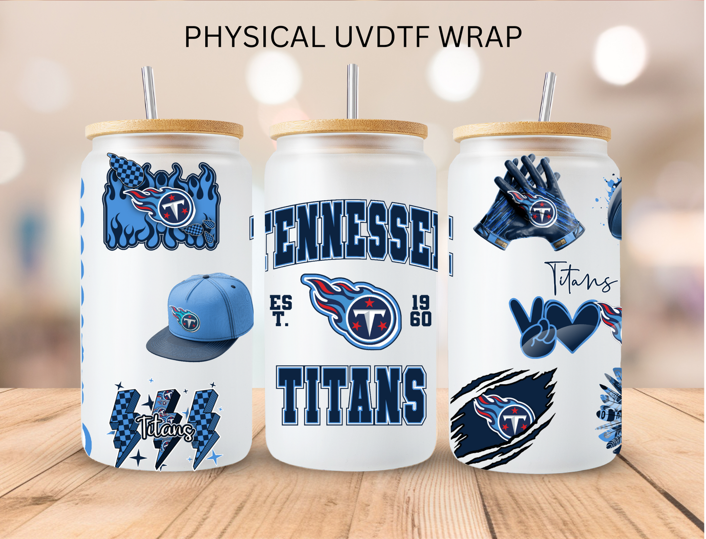 Tennessee Titans NFL Team - 16 oz / 20 oz Libby UV DTF Wrap