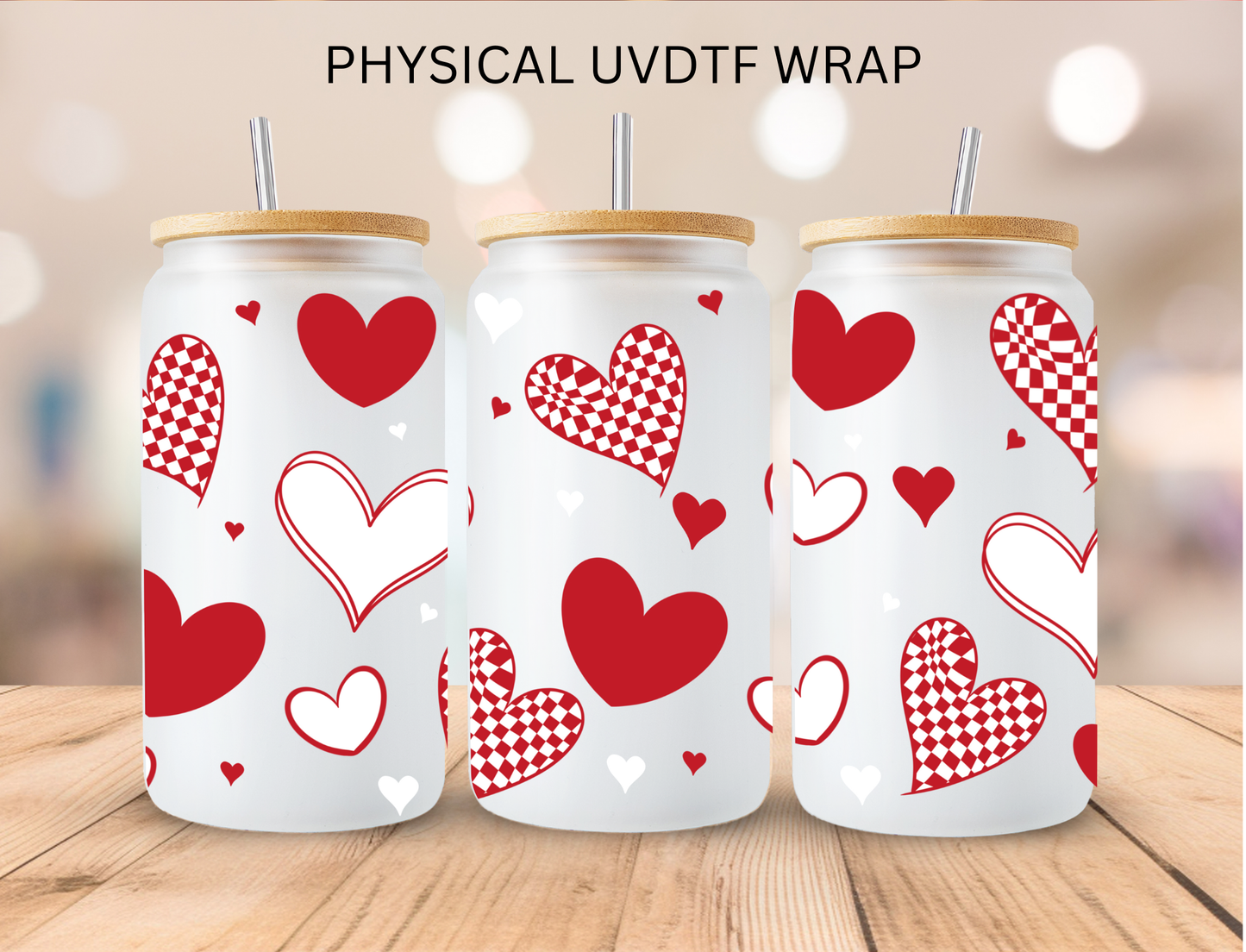 Valentines Plaid Hearts - 16 oz / 20 oz Libby UV DTF Wrap