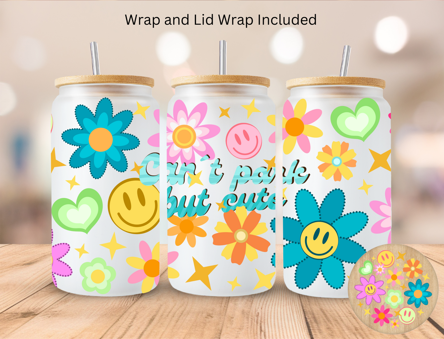 Can't Park But Cute - 16 oz / 20 oz Libby UV DTF Wrap and Lid Combo Bundle