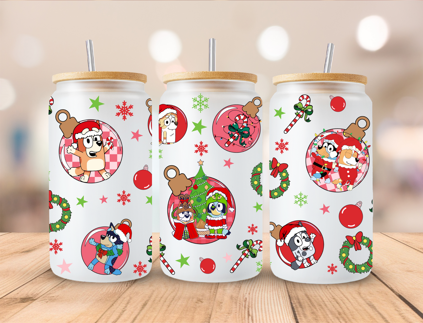 Christmas Dog Ornaments - 16oz Libby UV DTF Wrap