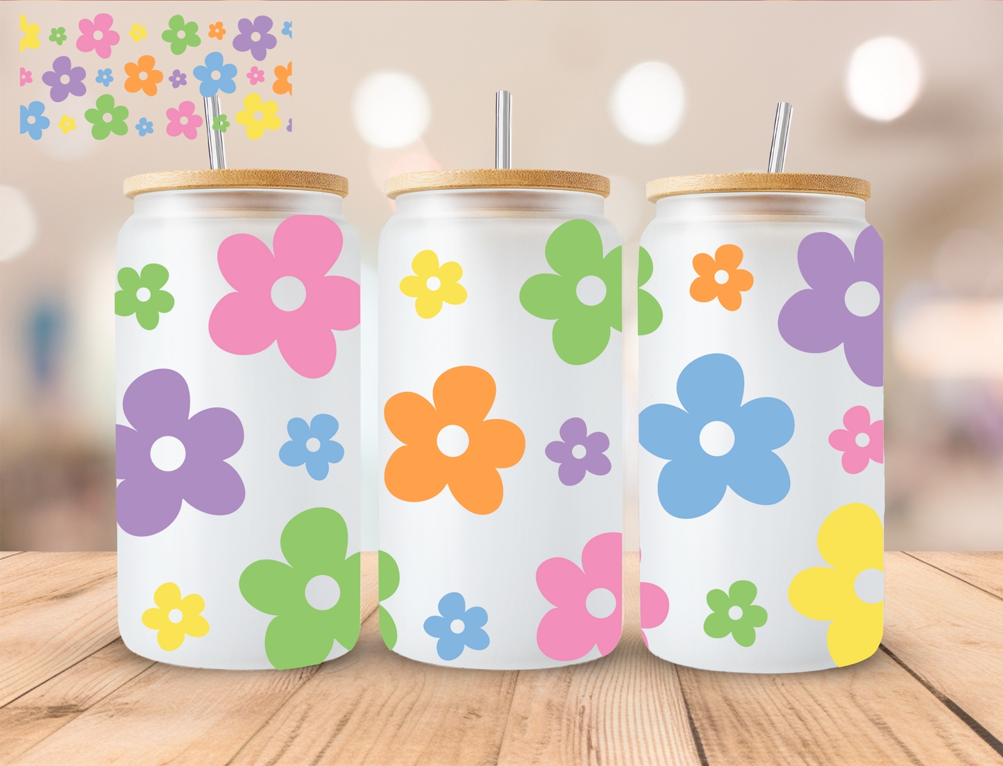 Pastel Flowers - 16 oz / 20 oz Libby UV DTF Wrap