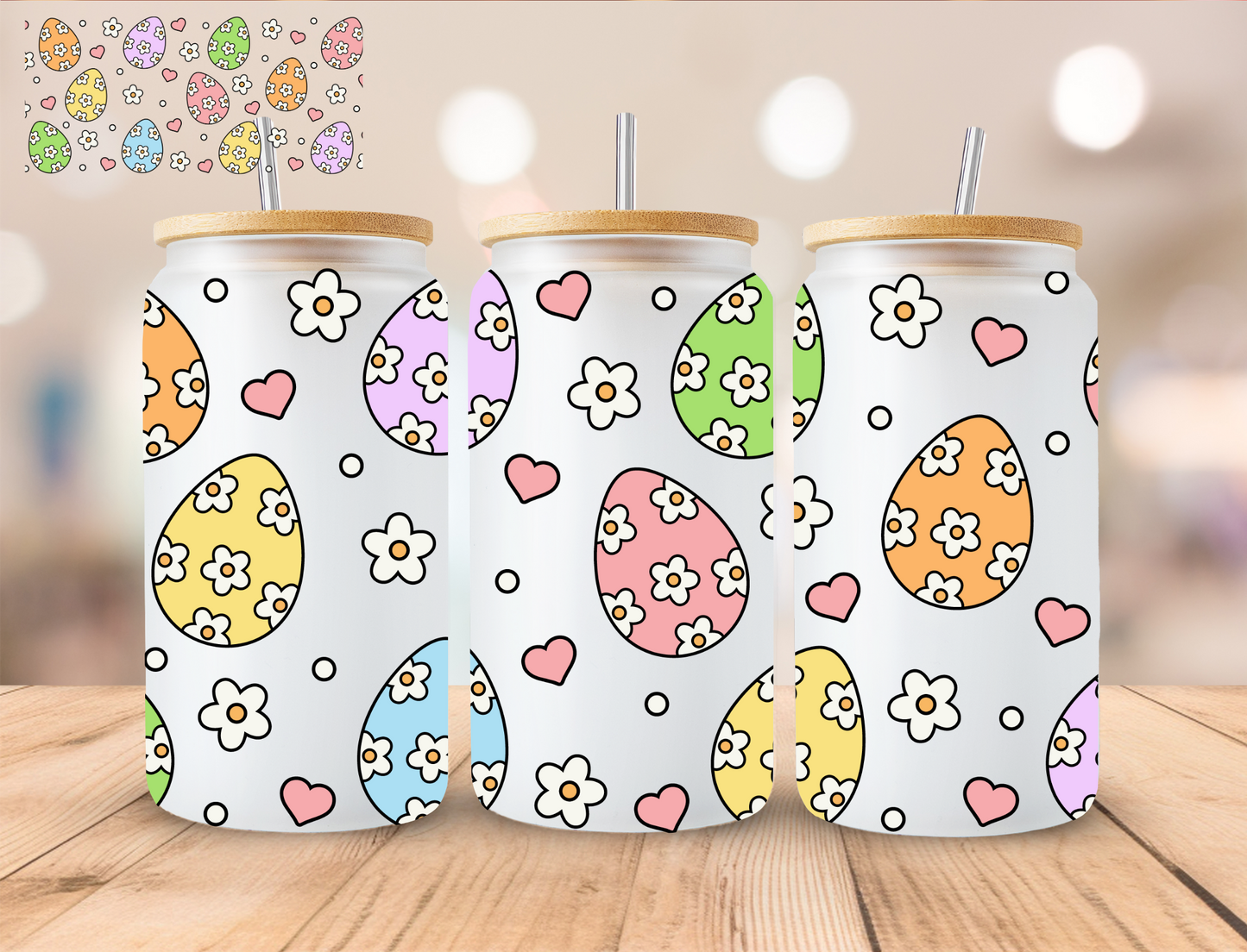 Floral Easter Eggs - 16 oz / 20 oz Libby UV DTF Wrap