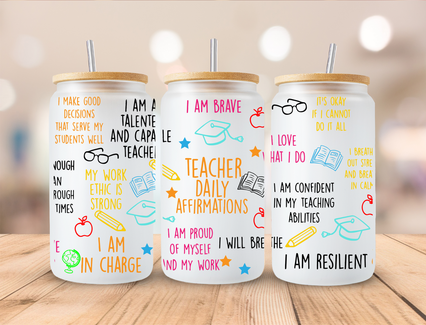 Teacher Daily Affirmations - 16oz Libby UV DTF Wrap