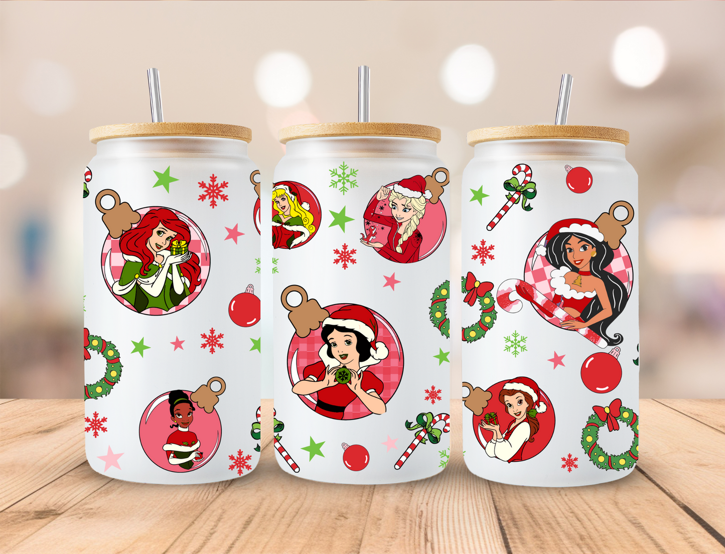 Christmas Princess Ornaments - 16oz Libby UV DTF Wrap