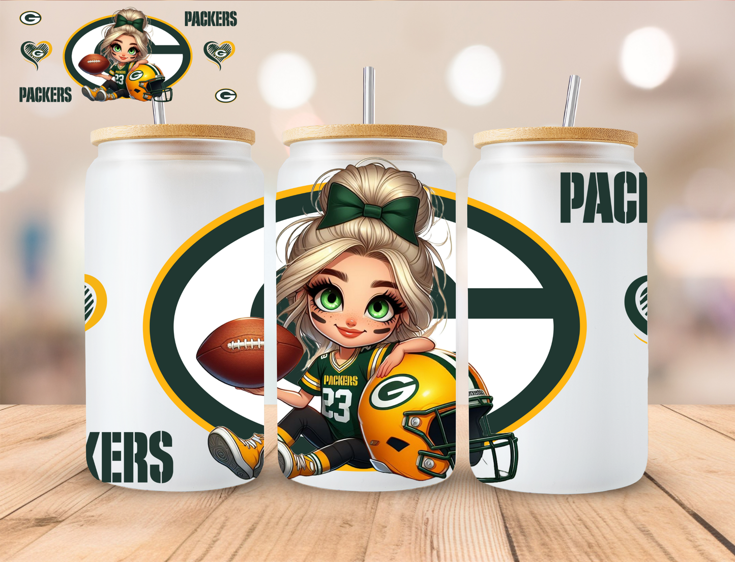 Football Packers Girl - 16 oz / 20 oz Libby UV DTF Wrap