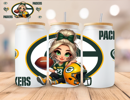 Football Packers Girl - 16 oz / 20 oz Libby UV DTF Wrap