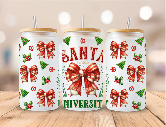 Christmas Santa University Coquette - 16 oz / 20 oz Libby UV DTF Wrap