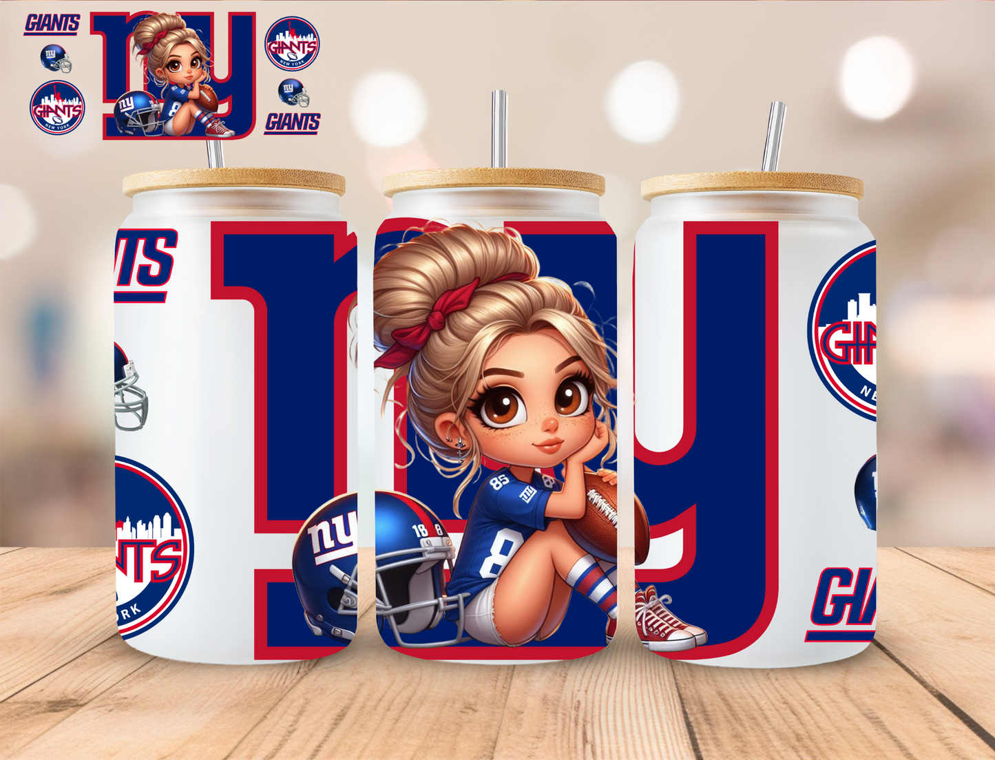 Football Giants Girl - 16 oz / 20 oz Libby UV DTF Wrap