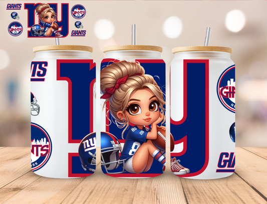 Football Giants Girl - 16 oz / 20 oz Libby UV DTF Wrap