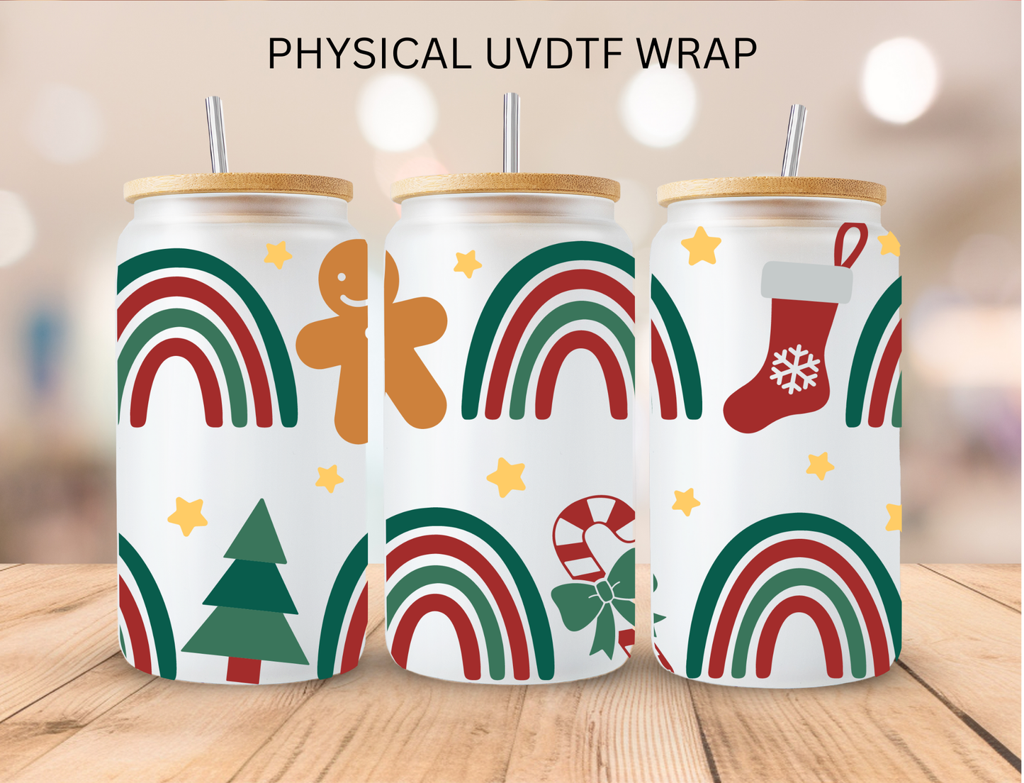 Christmas Rainbows - 16 oz / 20 oz Libby UV DTF Wrap