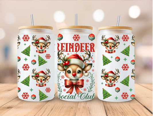 Christmas Reindeer Social Club - 16 oz / 20 oz Libby UV DTF Wrap