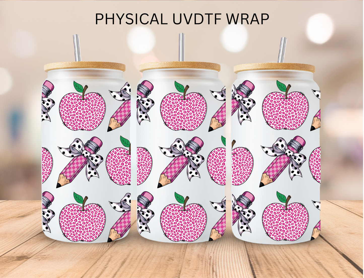 Teacher Leopard Apple - 16 oz / 20 oz Libby UV DTF