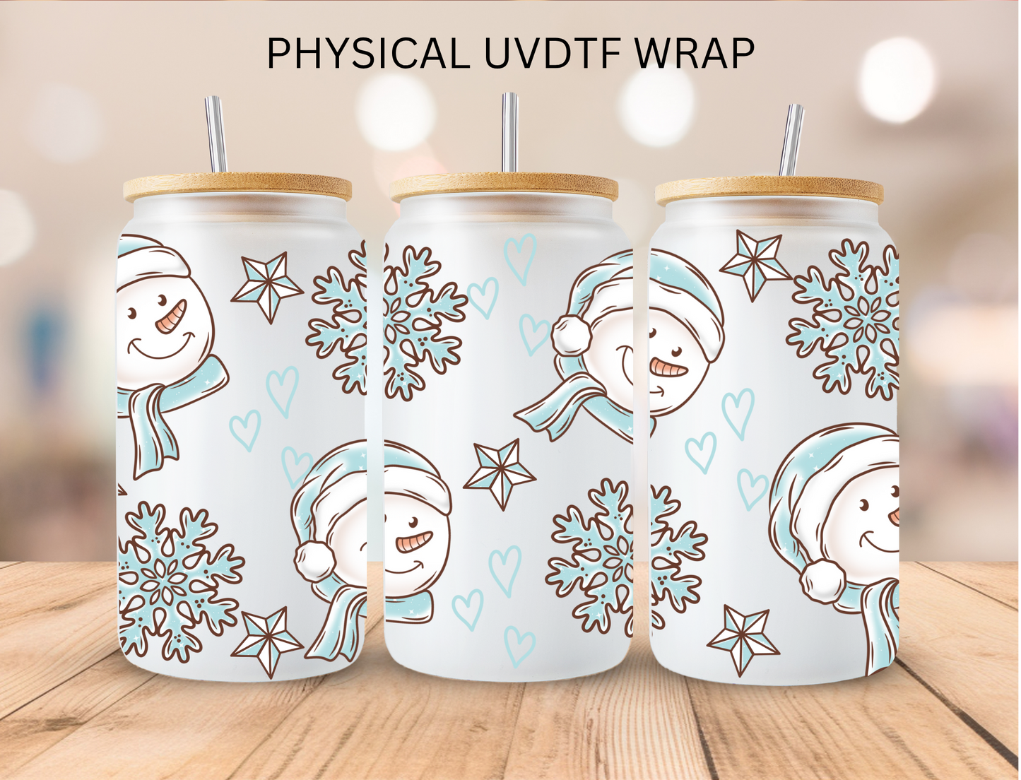 Blue Christmas Snowman - 16 oz / 20 oz Libby UV DTF Wrap