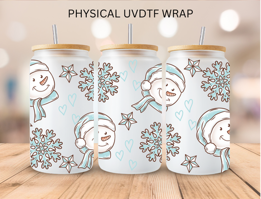 Blue Christmas Snowman - 16 oz / 20 oz Libby UV DTF Wrap